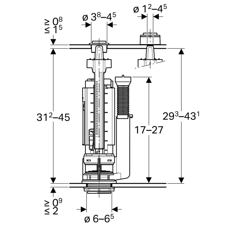 Комплект механизма смыва 3/8" и 1/2" подвод воды универсальный, тип 290-380 Geberit 283.313.21.2