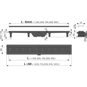 Изображение товара душевой канал 644 мм alcaplast apz10 simple black apz10black-650m