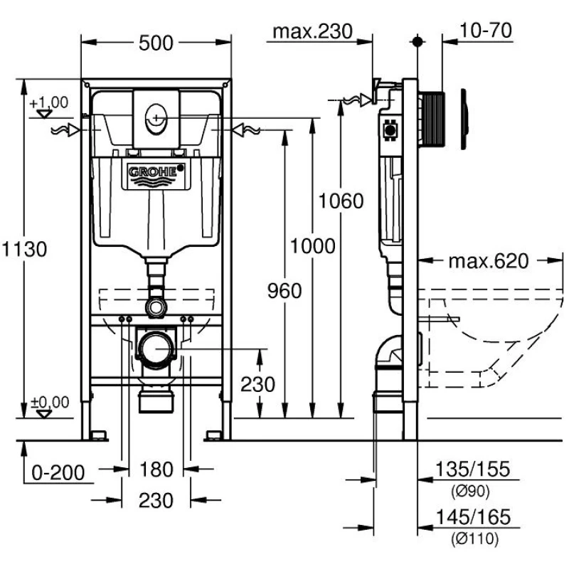Комплект подвесной унитаз Orange C02-100W + система инсталляции Grohe 38721001