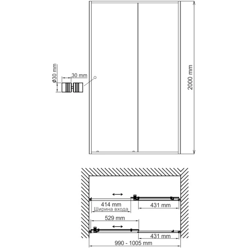 Душевая дверь 100 см WasserKRAFT Rhin 44S12 прозрачное