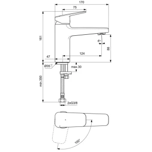 Изображение товара смеситель для раковины без донного клапана coolstart ideal standard ceraplan bd224xg
