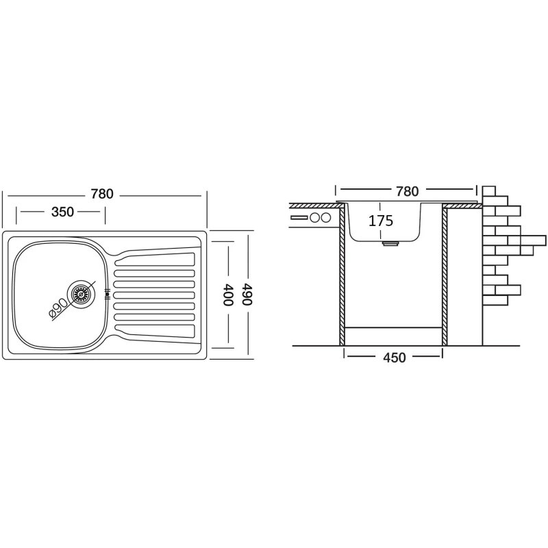Кухонная мойка декоративная сталь Ukinox Комфорт COL780.490 -GT8K 2L