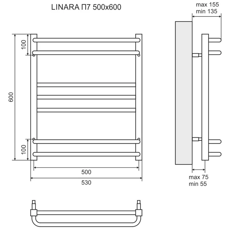 Полотенцесушитель водяной 600x500 Lemark Linara П7 LM04607