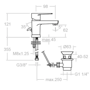 Изображение товара смеситель для раковины с донным клапаном ramon soler titanium 1801va1169