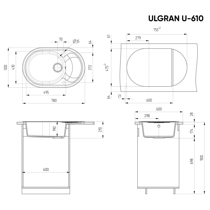 Кухонная мойка Ulgran ультра-черный U-610-344