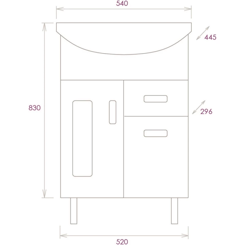 Комплект мебели белый глянец 54 см Onika Кристалл 105551 + UM-ERI55/1 + 205817