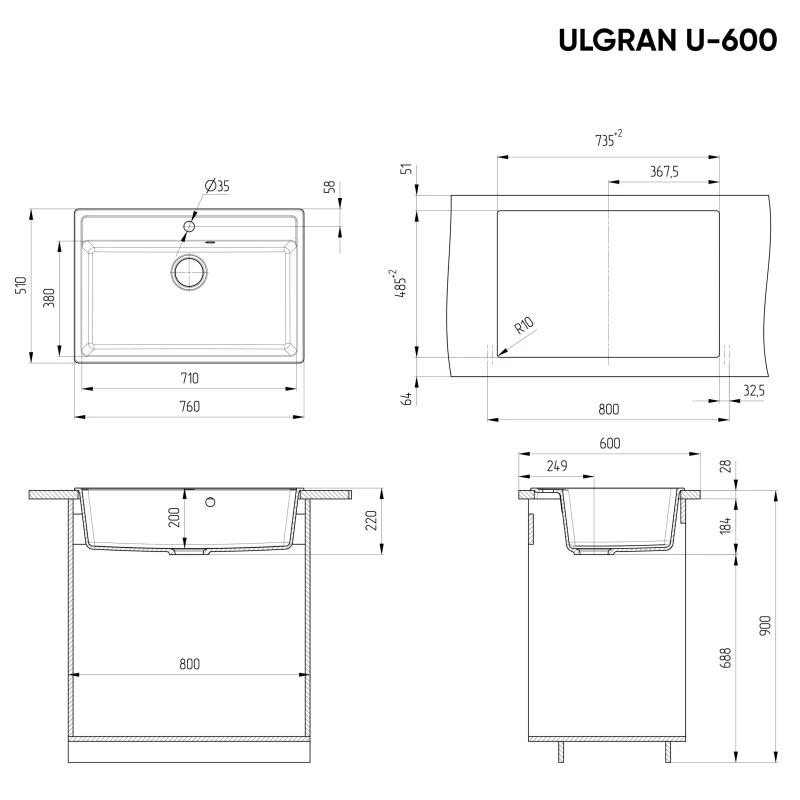Кухонная мойка Ulgran белый U-600-331