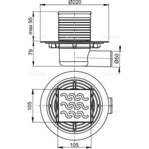 Изображение товара сливной трап 105×105/50 решетка из нержавеющей стали alcaplast avp102