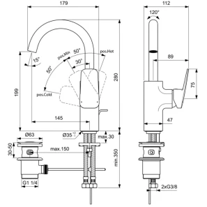 Изображение товара смеситель для раковины с донным клапаном ideal standard ceraplan bd235xg