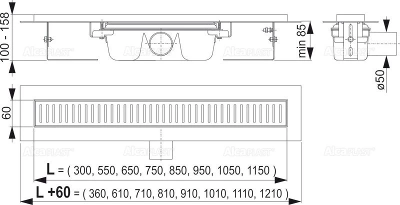 Душевой канал 644 мм нержавеющая сталь AlcaPlast APZ1 Line APZ1-650 + LINE-650M