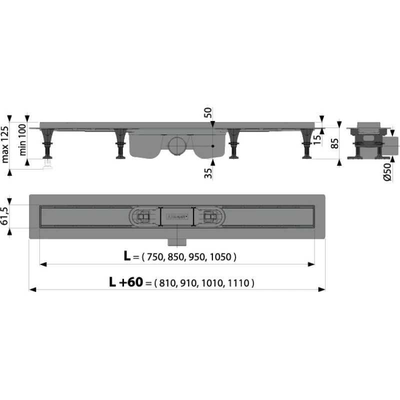 Душевой канал 744 мм нержавеющая сталь AlcaPlast APZ12 Line APZ12-750 + LINE-750M