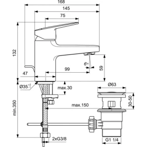 Изображение товара смеситель для раковины с донным клапаном ideal standard ceraplan bd202aa