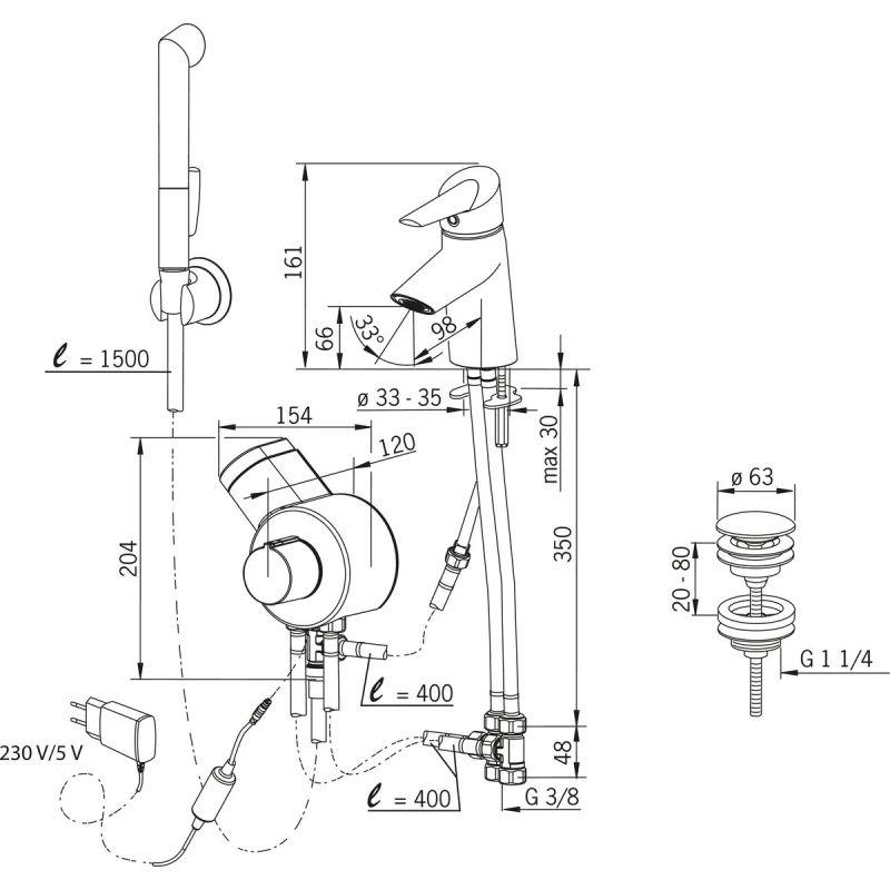 Термостат для раковины с донным клапаном с гигиеническим душем Oras Optima 2703FT