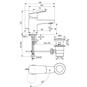 Изображение товара смеситель для раковины с донным клапаном coolstart ideal standard ceraplan bd203aa