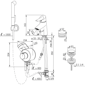 Изображение товара термостат для раковины с донным клапаном с гигиеническим душем oras optima 2705f