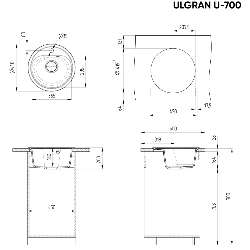 Кухонная мойка Ulgran черный U-700-308