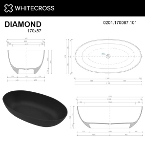 Изображение товара ванна из литьевого мрамора 170x87 см whitecross diamond 0201.170087.10100