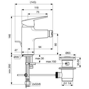Изображение товара смеситель для биде с донным клапаном ideal standard ceraplan bd248xg