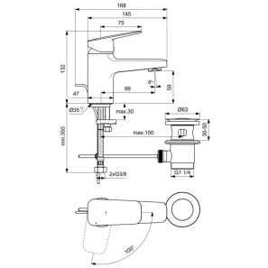 Изображение товара смеситель для раковины с донным клапаном coolstart ideal standard ceraplan bd205aa