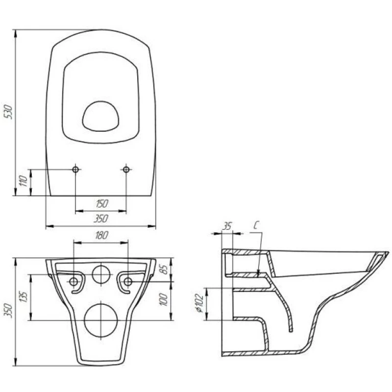 Комплект подвесной унитаз Cersanit Carina MZ-CARINA-COn-DL + система инсталляции TECE 9300302 + 9240401