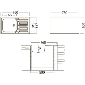 Изображение товара кухонная мойка декоративная сталь ukinox классика cll760.435 -gw6k 1r