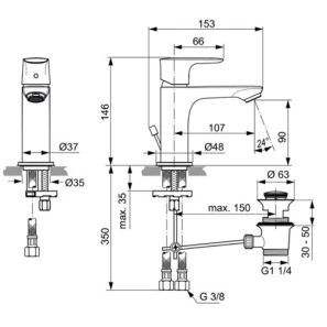 Изображение товара смеситель для раковины с донным клапаном ideal standard connect air a7008aa