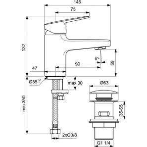 Изображение товара смеситель для раковины с донным клапаном ideal standard ceraplan bd206aa