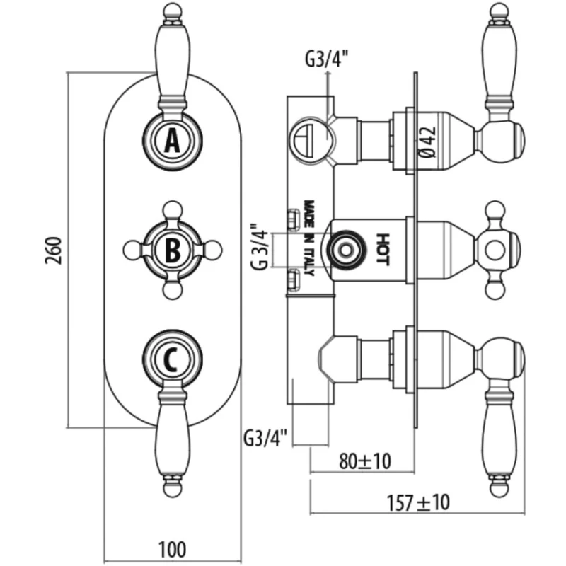 Термостатический смеситель для ванны Gattoni Termostatici TS994/12V0BR