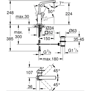 Изображение товара смеситель для раковины c донным клапаном grohe eurocube 23135dc0