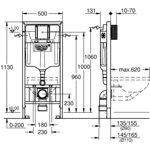 Изображение товара монтажный элемент для подвесного унитаза, 1130 мм grohe rapid sl 38897000