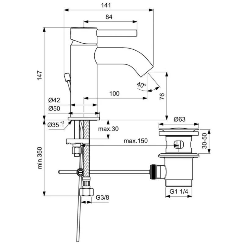 Смеситель для раковины с донным клапаном Ideal Standard Kolva BC666U4