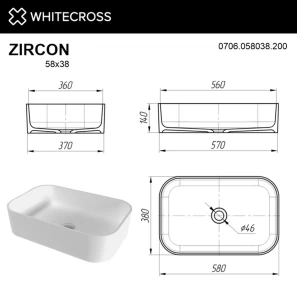 Изображение товара раковина 58x38 см whitecross zircon 0706.058038.200