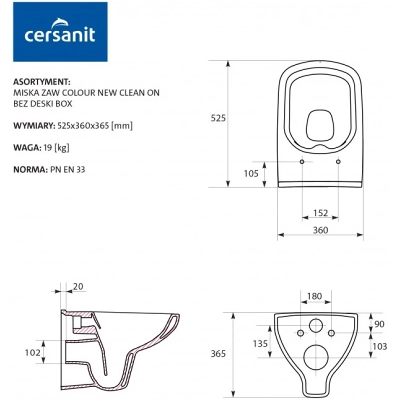 Подвесной безободковый унитаз с сиденьем микролифт Cersanit Colour MZ-COLOUR-COn-DL-w