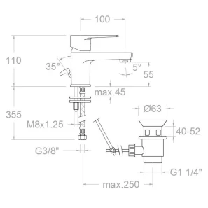 Изображение товара смеситель для раковины с донным клапаном coolstart ramon soler titanium 1891va9065