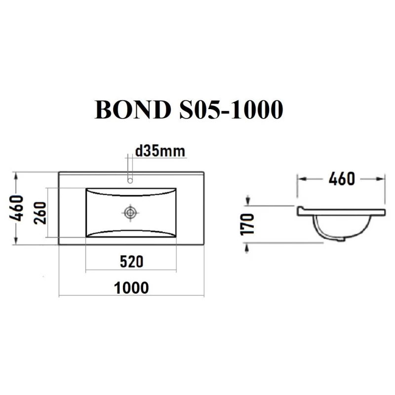 Раковина 100x46 см Bond Cube S05-1000