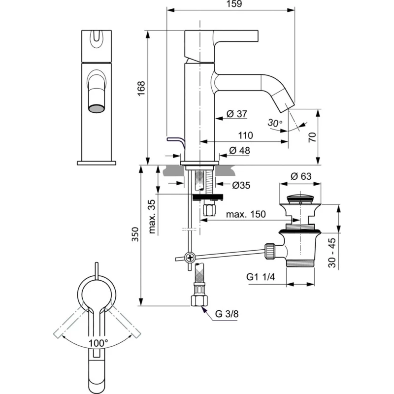 Смеситель для раковины с донным клапаном Ideal Standard Joy BC775GN
