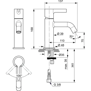 Изображение товара смеситель для раковины без донного клапана ideal standard joy bc776a2