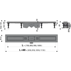 Изображение товара душевой канал 844 мм нержавеющая сталь alcaplast apz12 line apz12-850 + line-850m