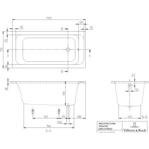 Изображение товара акриловая ванна 140x70 см villeroy & boch architectura uba147ara2v-01