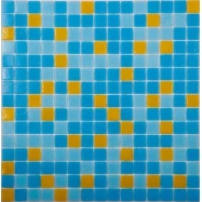 Стеклянная плитка мозаика MIX10 стекло желто-голубой  (бумага)(2,0*2,0*4) 32,7*32,7