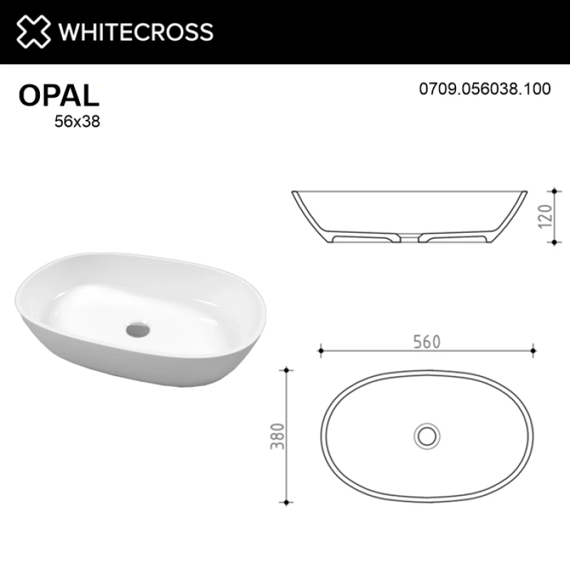 Раковина 56x38 см Whitecross Opal 0709.056038.100