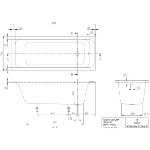 Изображение товара акриловая ванна 169,5x70 см villeroy & boch architectura uba177ara2v-01