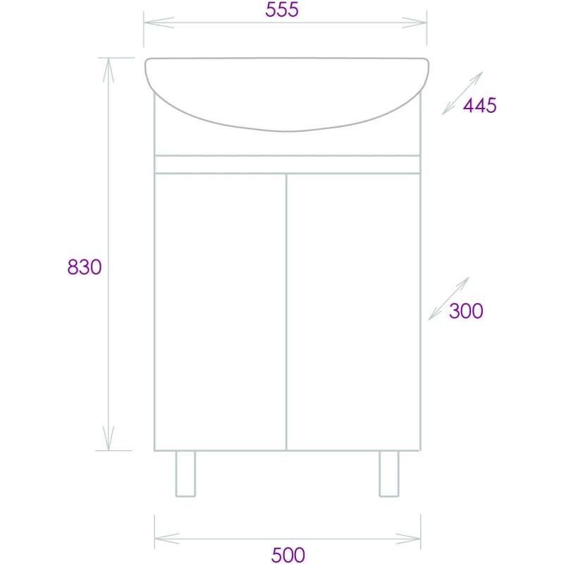 Комплект мебели дуб сонома/серый матовый 55,5 см Onika Милтон 105560 + 4620008192765 + 206070