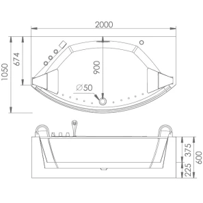 Изображение товара акриловая гидромассажная ванна 200x105 см gemy g9079