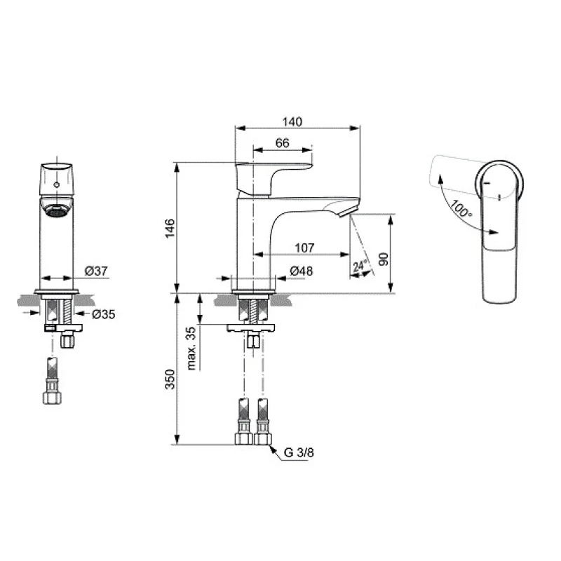 Смеситель для раковины без донного клапана Ideal Standard Connect Air A7011AA