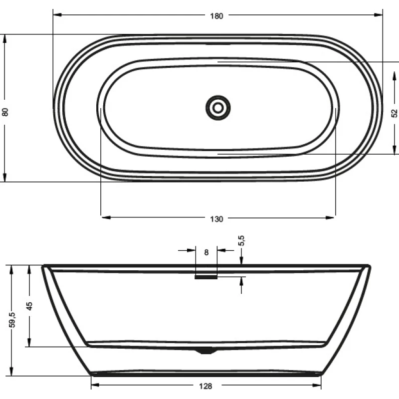 Акриловая ванна 180x80 см Riho Inspire B085001005