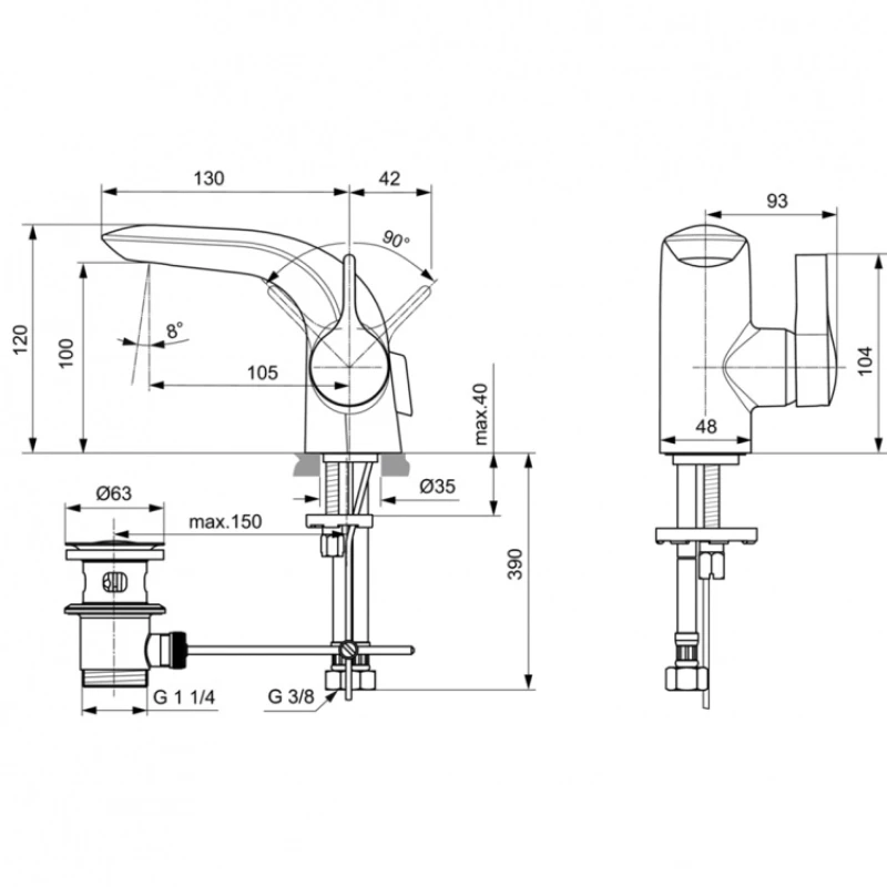 Смеситель для раковины с донным клапаном Ideal Standard Melange A6117AA