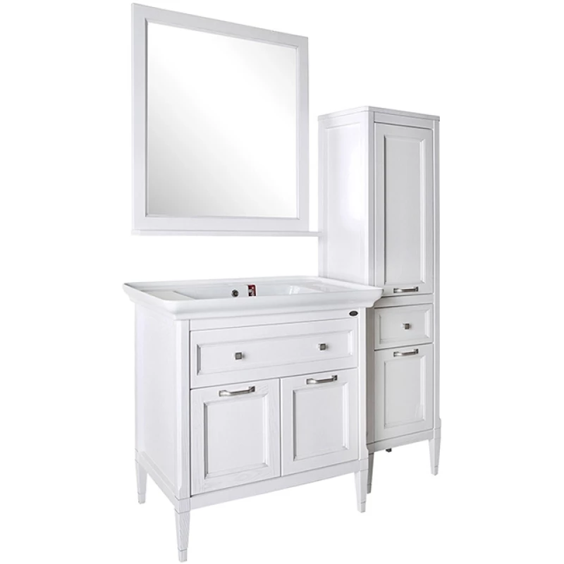 Комплект мебели белый серебряная патина 86 см с зеркалом ASB-Woodline Гранда