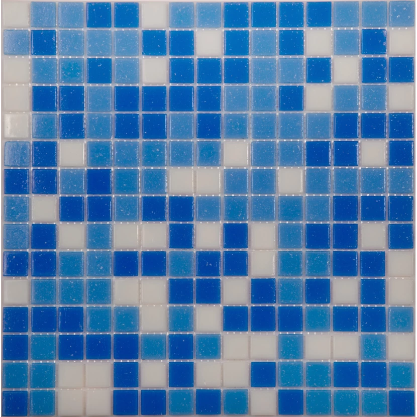 Стеклянная плитка мозаика MIX14 стекло бело-синий  (бумага)(2,0*2,0*0,4) 32,7*32,7