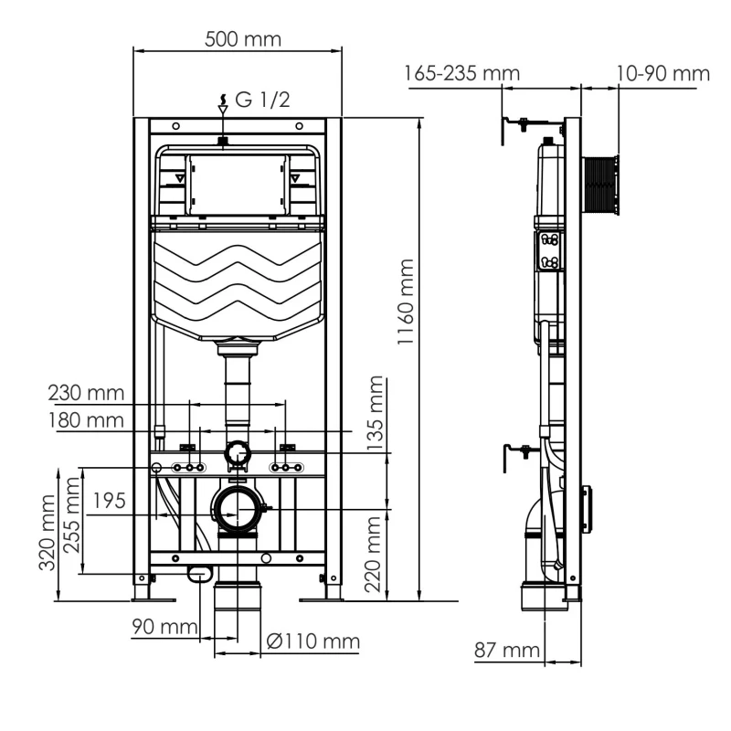 Монтажный элемент для подвесного унитаза WasserKRAFT Aller 10 10TLT.010.ME.MB02